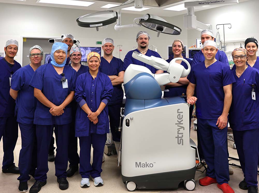 OPH surgical team in theatre with new MAKO robot