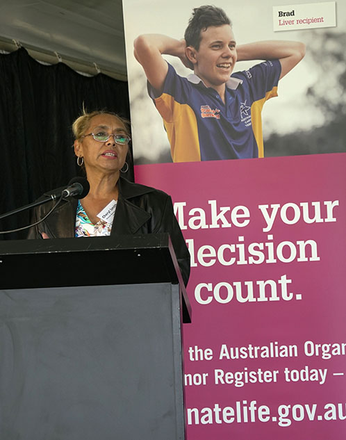 Director of Aboriginal Health Cheryl Smith doing the Welcome to Country at the event